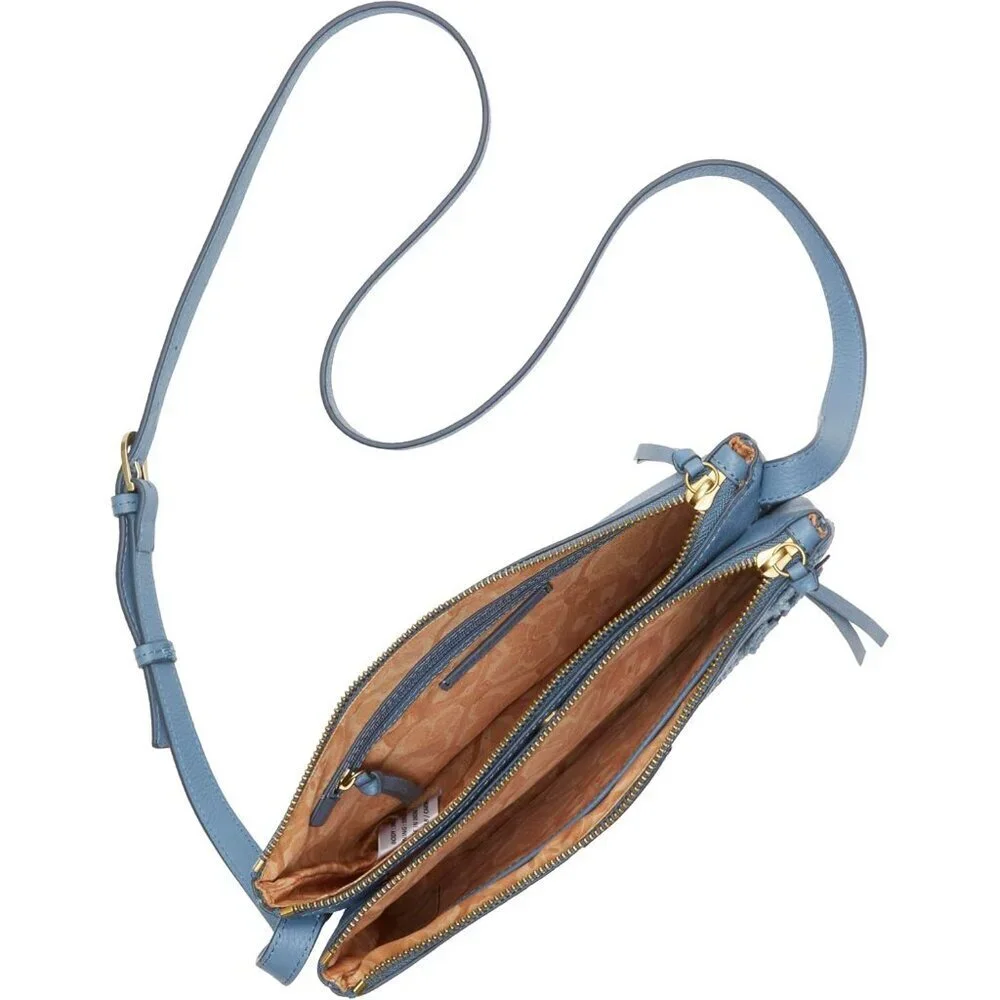 Leather Crossbody Bag Womens Zipper Closure Floral Accent Compact